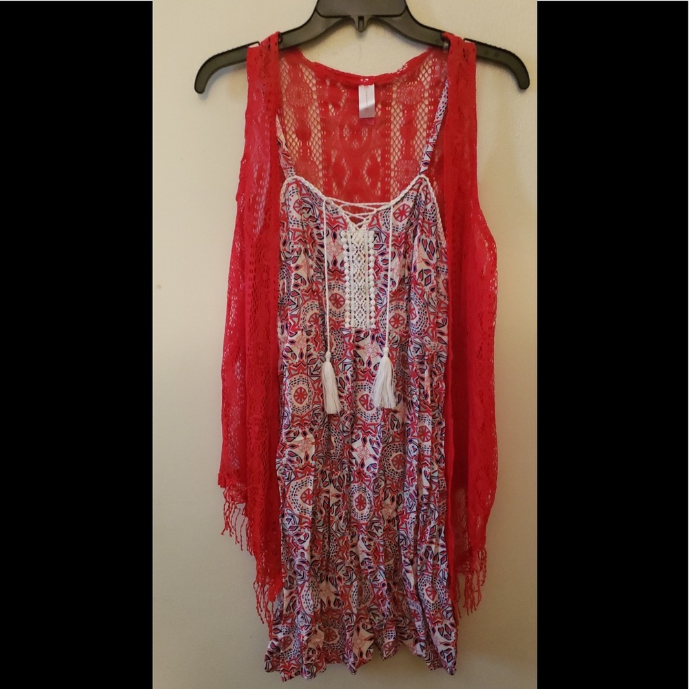 2 piece  sundress with crochet cardigan